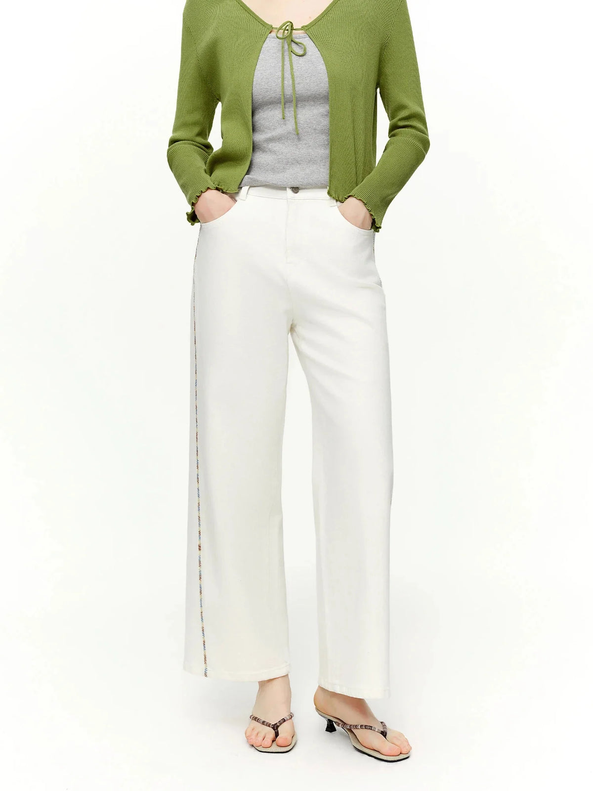 Women's Jeans Color Block Embroidered Straight Leg