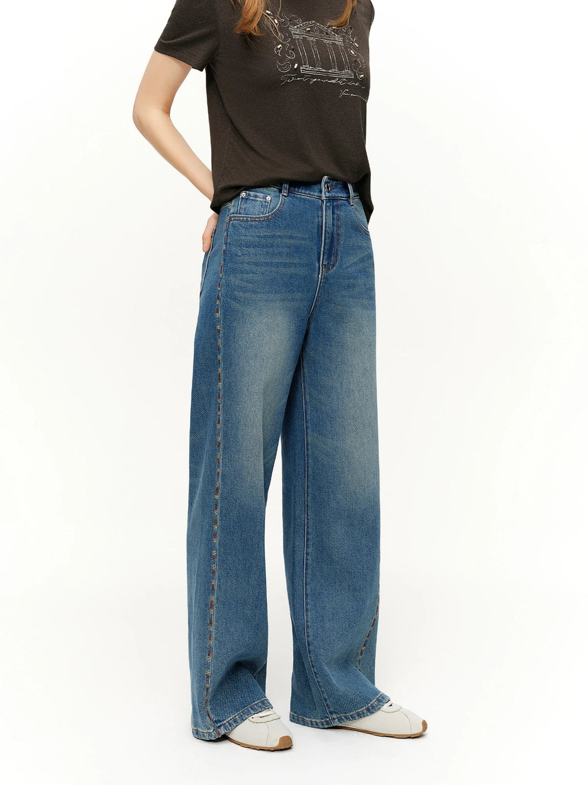 Women's Jeans Color Block Embroidered Straight Leg