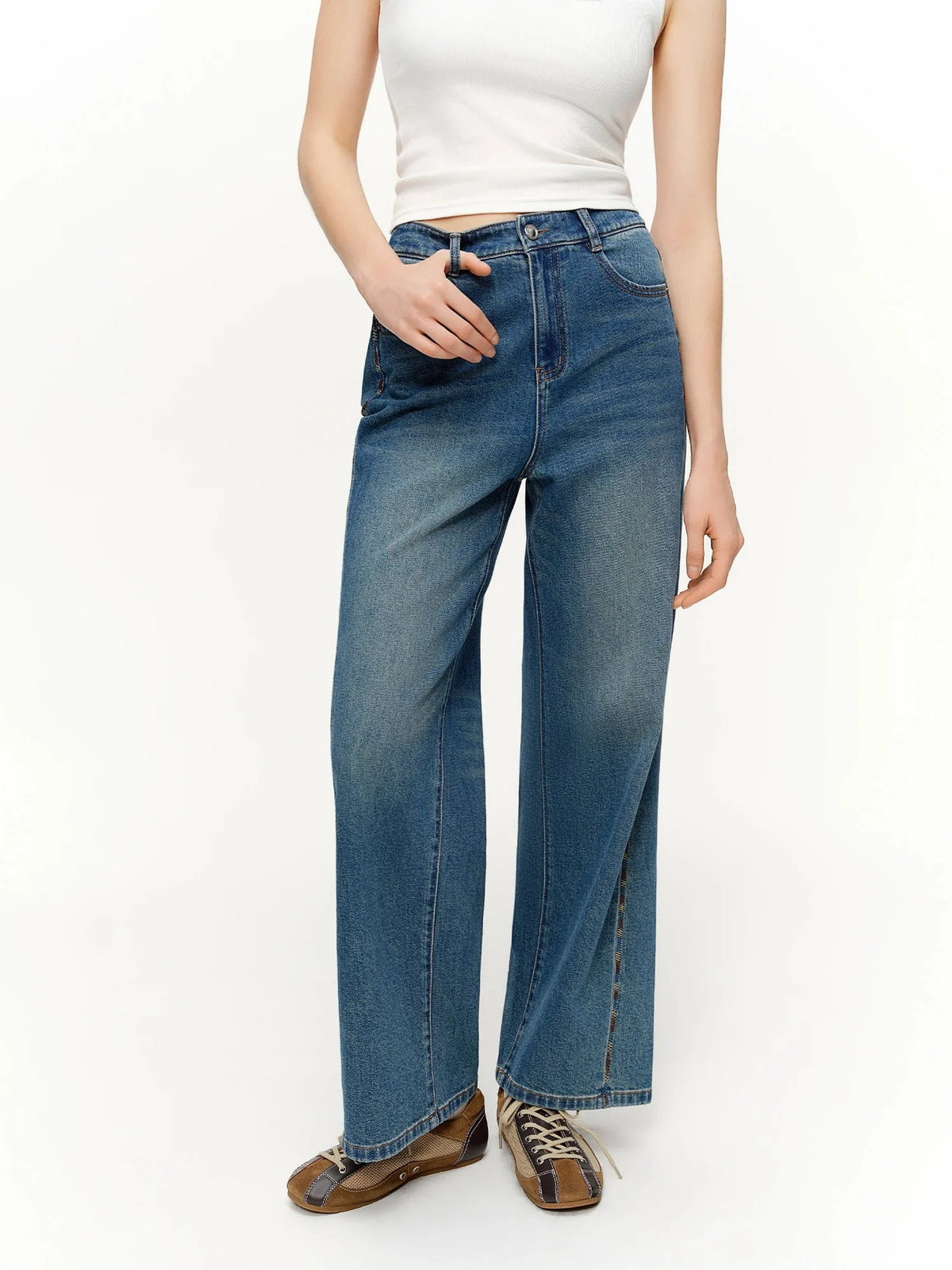 Women's Jeans Color Block Embroidered Straight Leg